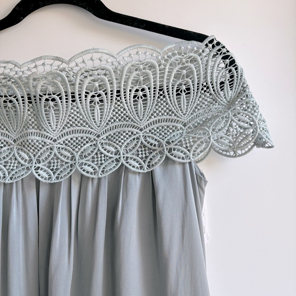 Self-Portrait Lace Shouldered Maxi Dress Silk Blend  Ice Grey Size 2 - Picture 10 of 17